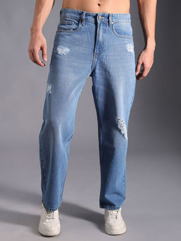 High Star - Men 90's Relaxed straight Fit Heavy Distressed Fade Cotton Jeans