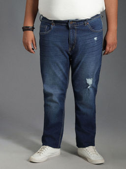 High Star - Plus Size Men Tapered Fit Low Distress Light Fade Pure Cotton Jeans
