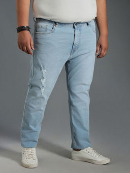 High Star - Plus Size Men Tapered Fit Mildly Distressed Pure Cotton Jeans