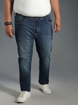 High Star - Plus Size Men Mid-Rise Tapered Fit Heavy Fade Pure Cotton Jeans