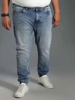 High Star - Plus Size Men Tapered Jogger Fit Heavy Fade Pure Cotton Jeans