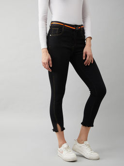 DOLCE CRUDO - Womens Black Skinny Fit High Rise Ankle Length Denim Stretchable Jeans