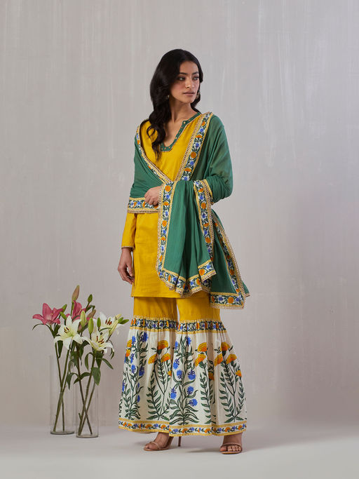 GRASS & SUNSHINE Fun In The Sun Sharara with Kurta and Dupatta (Set of 3)