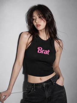 MIXT by Nykaa Fashion - Womens Black Printed Polycotton Crop Top