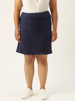 theRebelinme - Plus Size Women's Navy Blue Solid Color Pleated Skirts