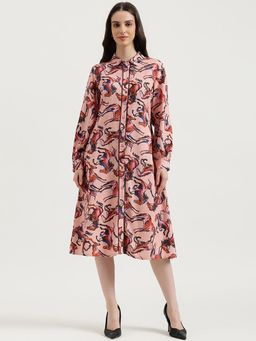 United Colors of Benetton - Pink Regular Fit Regular Collar Printed Dress