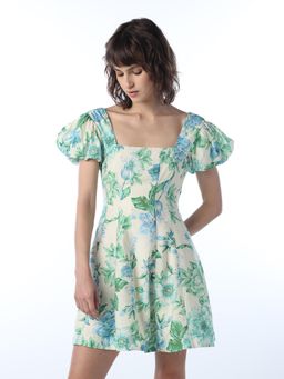 ONLY - Women's Floral Print Fit And Flare Green Dress