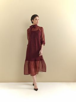 FableStreet - Maroon Midi Dress