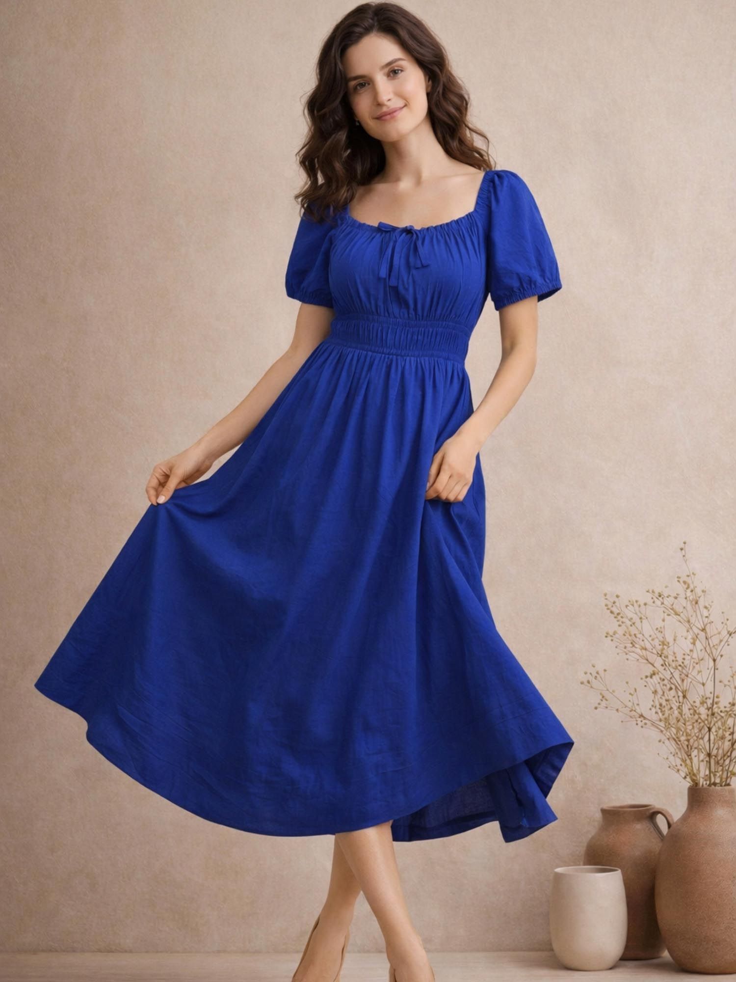 lounge dreams Blue Pure Cotton Dress with Gather Details-picture-15