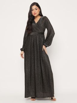 Madame - Black Fit and Flare Golden Maxi Dress
