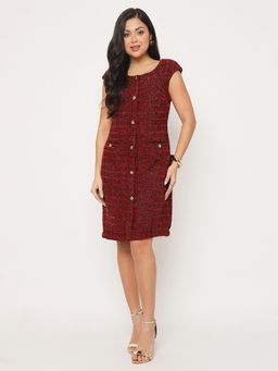 Madame - Sleeveless Maroon Sheath Dress