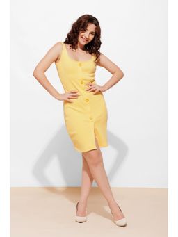 Urban Sundari - Women'S Cotton Solid Yellow Bodycon Dress