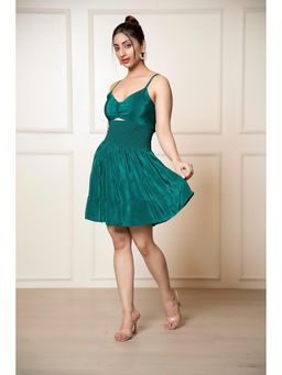 Urban Sundari - Women'S Cotton Printed Green Mini Fit and Flare Dress