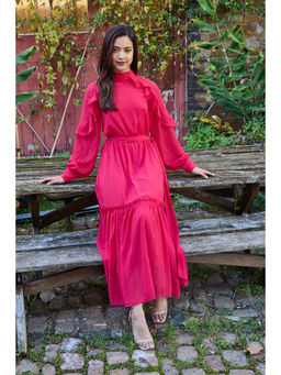 IS.U - Women Pink Solid Maxi Dress with Belt