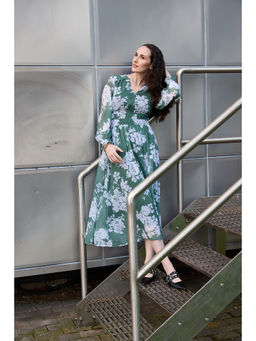 IS.U - Women Green Floral Midi Dress