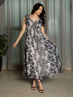 IS.U - Women Grey Printed Maxi Dress