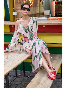 IS.U - Women Multi-Color Floral Midi Dress with Belt