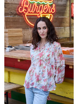 IS.U - Floral Multi-Color Blouson Sleeve Top