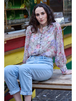 IS.U - Floral Beige Cuffed Sleeve Lace Top