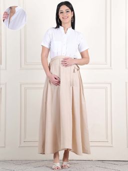 Moms Maternity - Womens Khadi Solid Shirt with Solid Maternity Skirt Dress