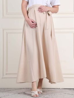 Moms Maternity - Womens Khadi Soild Beige Maternity Skirt Dress