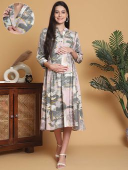 Moms Maternity - Womens Cloud Slub Grey Maternity Midi Dress