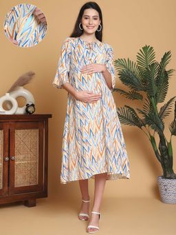 Moms Maternity - Womens Chavron Slub Multi Color Maternity Midi Dress