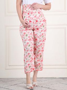 Moms Maternity - Womens Floral Print Slub High Waist Smoking Maternity Pant