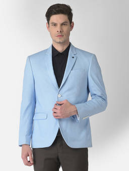Turtle - Men Knitted Notched Lapel Collar Light Blue Regular Fit Casual Blazer