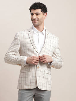 Turtle - Men Knitted Notched Lapel Collar Beige Regular Fit Casual Blazer