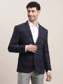 Turtle - Men Knitted Notched Lapel Collar Blue Regular Fit Casual Blazer