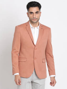 Turtle - Men Knitted Notched Lapel Collar Peach Regular Fit Casual Blazer