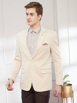 Turtle - Men Knitted Notched Lapel Collar Cream Regular Fit Casual Blazer