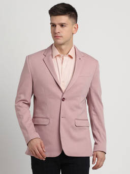 Turtle - Men Knitted Notched Lapel Collar Purple Regular Fit Casual Blazer