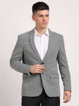Turtle - Men Knitted Notched Lapel Collar Grey Regular Fit Casual Blazer
