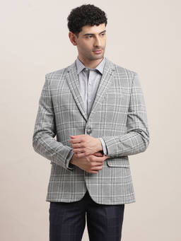 Turtle - Men Poly Viscose Notched Lapel Collar Grey Regular Fit Casual Blazer
