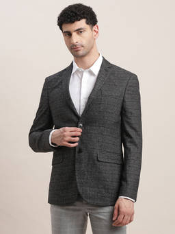 Turtle - Men Knitted Notched Lapel Collar Charcoal Regular Fit Casual Blazer