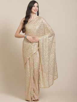 Readiprint - Georgette Fabric Beige Color Embellished Saree with Unstitched Blouse