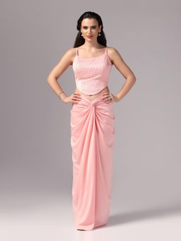 Sunanta Madaan - Pink Indo Western Skirt with Crop Top and Cape (Set of 3)