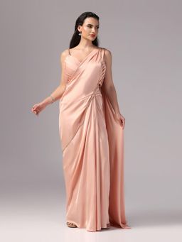 Sunanta Madaan - Peach Indo Western Pre-Draped Saree with Stitched Blouse