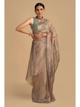 Zal from Benaras - Beige Crushed Tissue Silk Banarasi Handloom Saree without Blouse