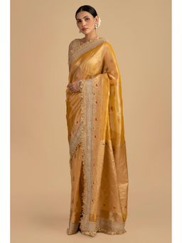 Zal from Benaras - Yellow Pure Crushed Tissue Silk Banarasi Handloom Saree without Blouse