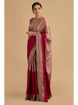 Zal from Benaras - Hot Pink Pure Chanderi Tissue Handloom Saree without Blouse