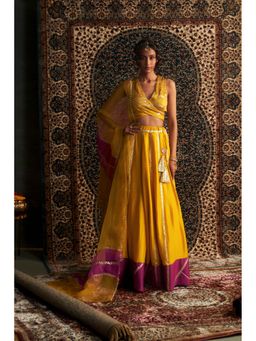 Charkhee - Yellow Prarambh Embroidered Lehenga with Blouse and Dupatta (Set of 3)