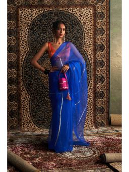 Charkhee - Blue Prarambh Embroidered Organza Saree with Stitched Blouse