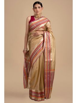 Zal from Benaras - Beige Pure Tissue Silk Banarasi Handloom Saree without Blouse