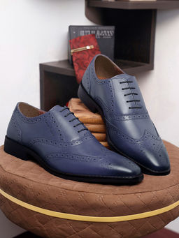 Louis Stitch - Blue Perforated Wingtip Premium Leather Formal Brogues