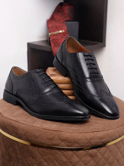 Louis Stitch - Black Perforated Wingtip Premium Leather Formal Brogues