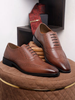 Louis Stitch - Tan Perforated Wingtip Premium Leather Formal Brogues