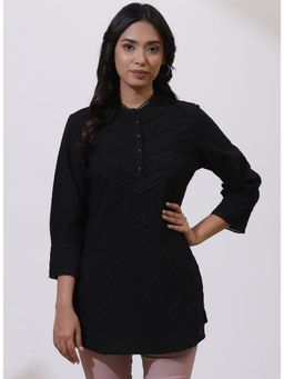 Lakshita - Charcoal Black Solid Schiffli Top